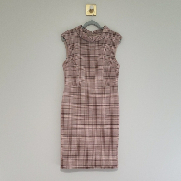 Ann Taylor Factory Midi Sheath Dress 10 Plaid Neutral Career Business Office - Picture 1 of 15